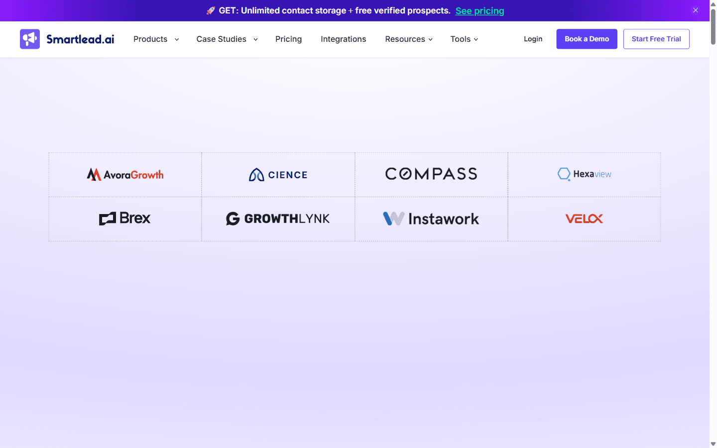 Smartlead.ai homepage advertising cold email software with unlimited mailboxes and unlimited warmup for sales teams running outbound at scale