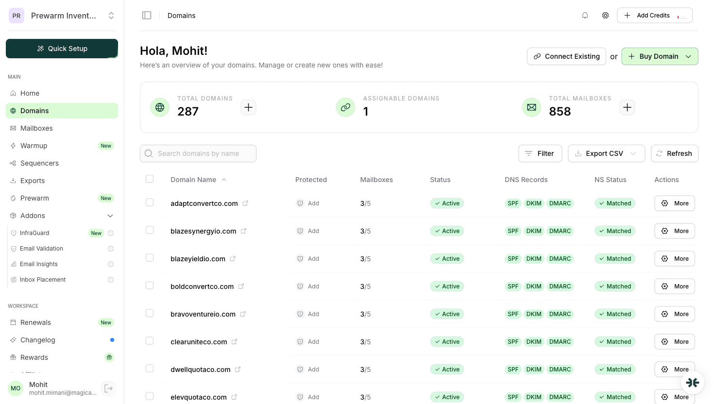 InboxKit domain DNS records management